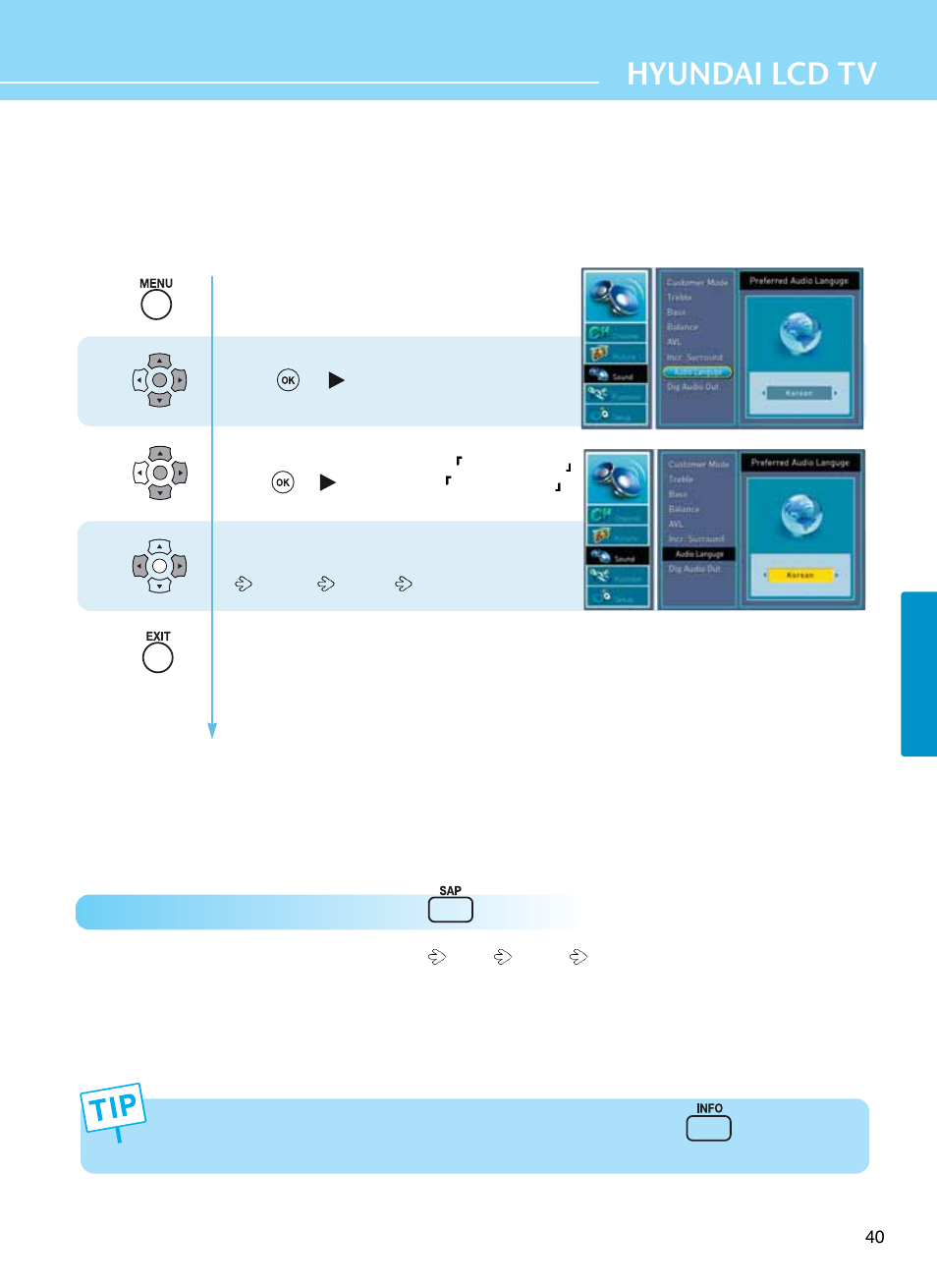 How to set audio language, Hyundai lcd tv | Hyundai E261D User Manual | Page 43 / 69