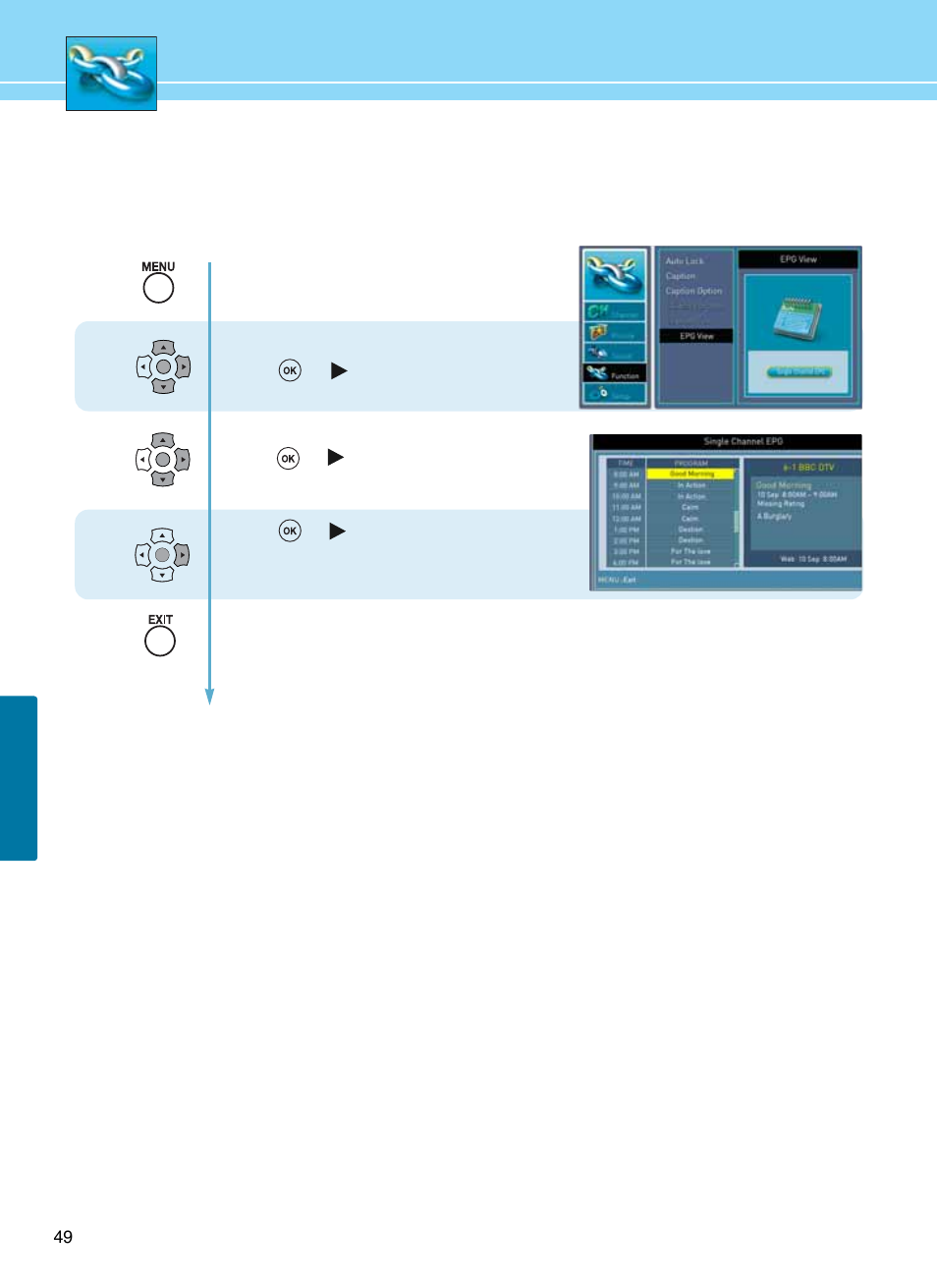 3how to set the epg view | Hyundai E261D User Manual | Page 52 / 69