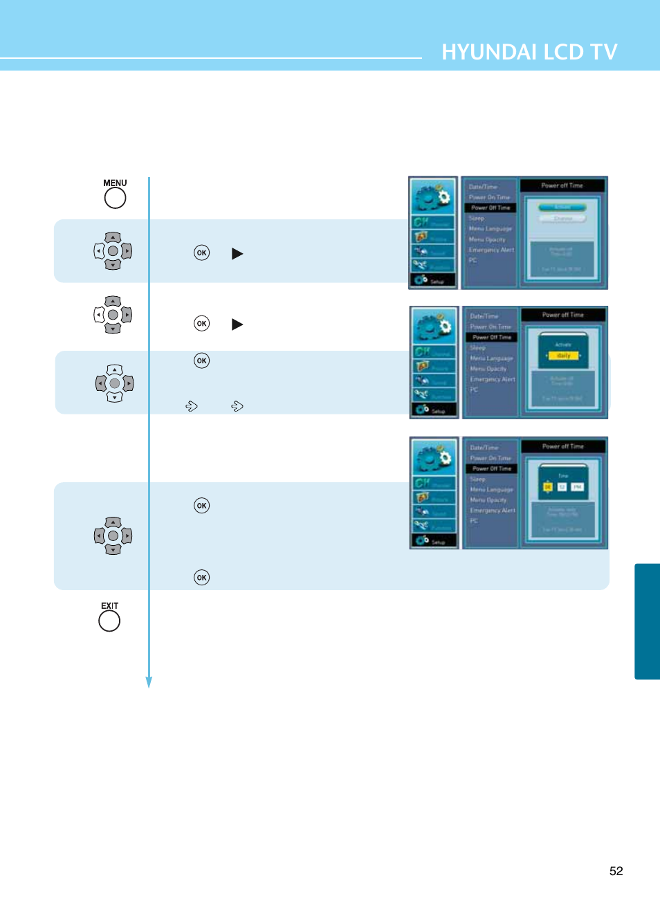 How to set power off time 1 2 3 4, Hyundai lcd tv | Hyundai E261D User Manual | Page 55 / 69