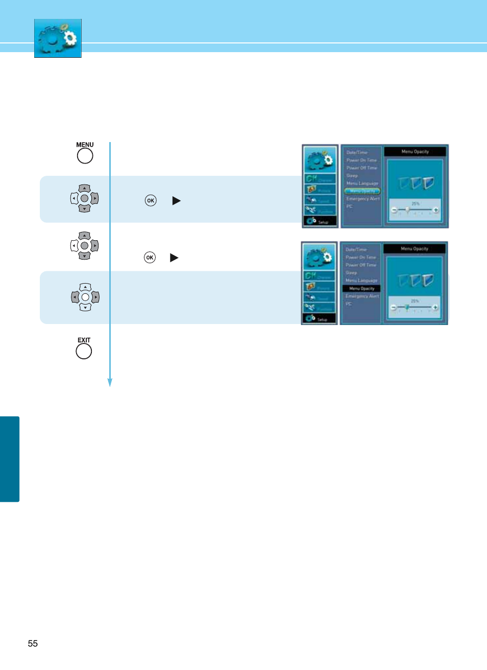 How to set menu opacify | Hyundai E261D User Manual | Page 58 / 69