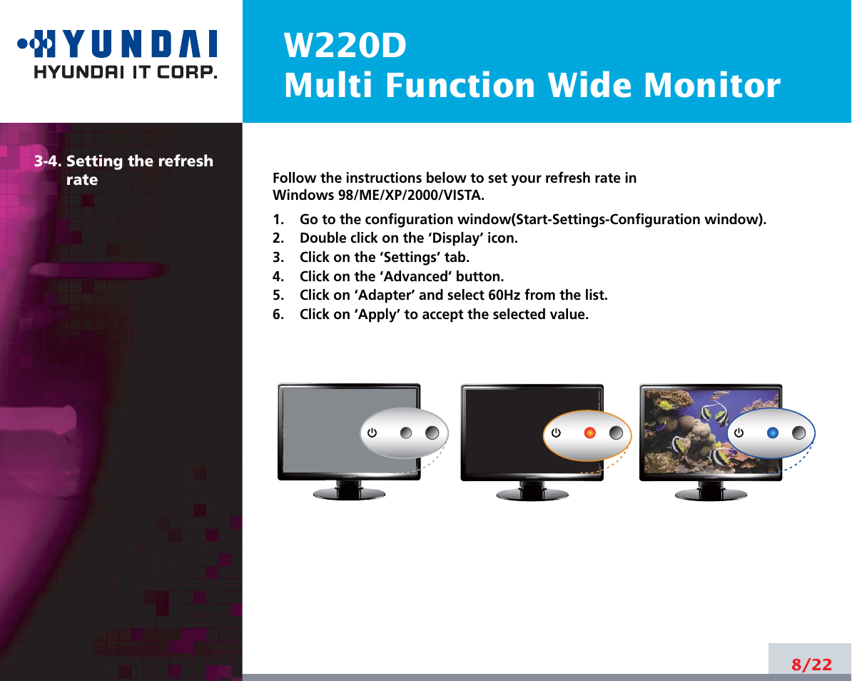 W220d multi function wide monitor | Hyundai W220D User Manual | Page 12 / 26