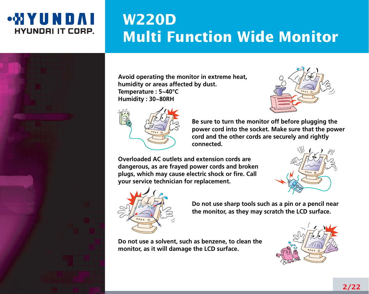 W220d multi function wide monitor | Hyundai W220D User Manual | Page 6 / 26