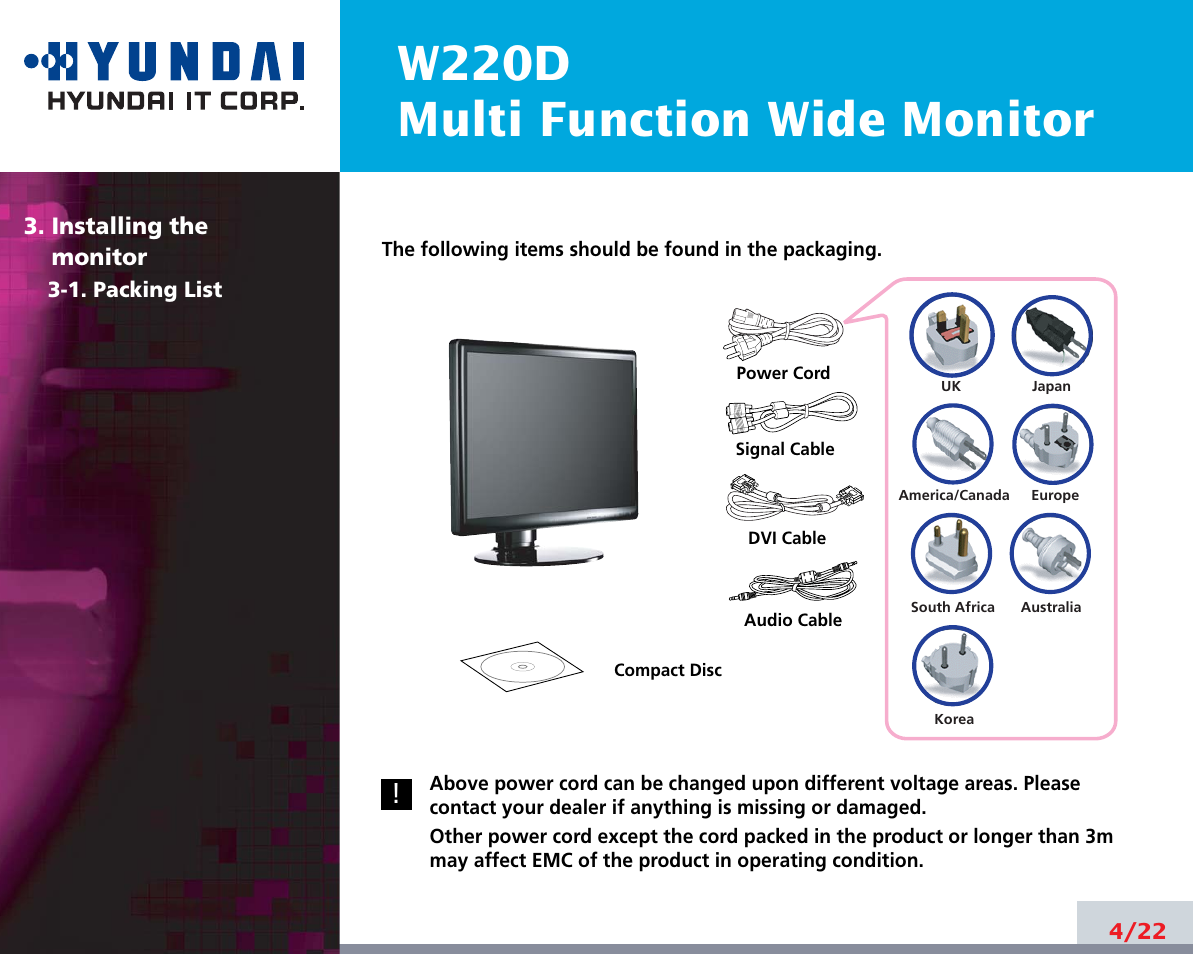 W220d multi function wide monitor | Hyundai W220D User Manual | Page 8 / 26