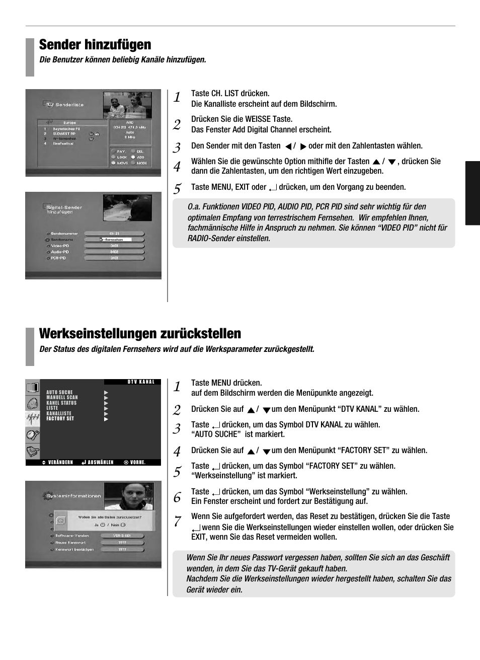 Sender hinzufügen, Werkseinstellungen zurückstellen | Hyundai Q321 User Manual | Page 116 / 326