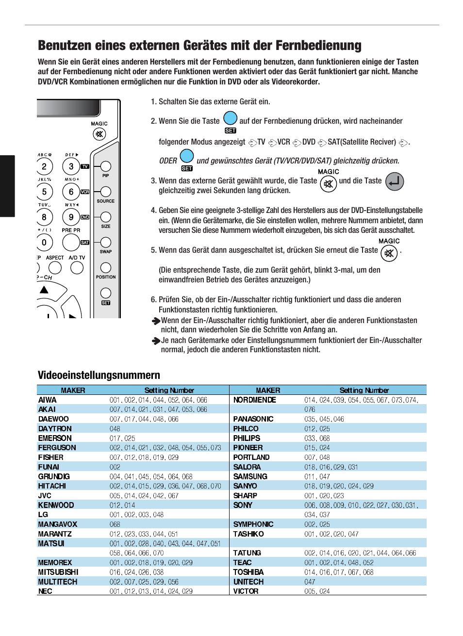 Videoeinstellungsnummern | Hyundai Q321 User Manual | Page 127 / 326