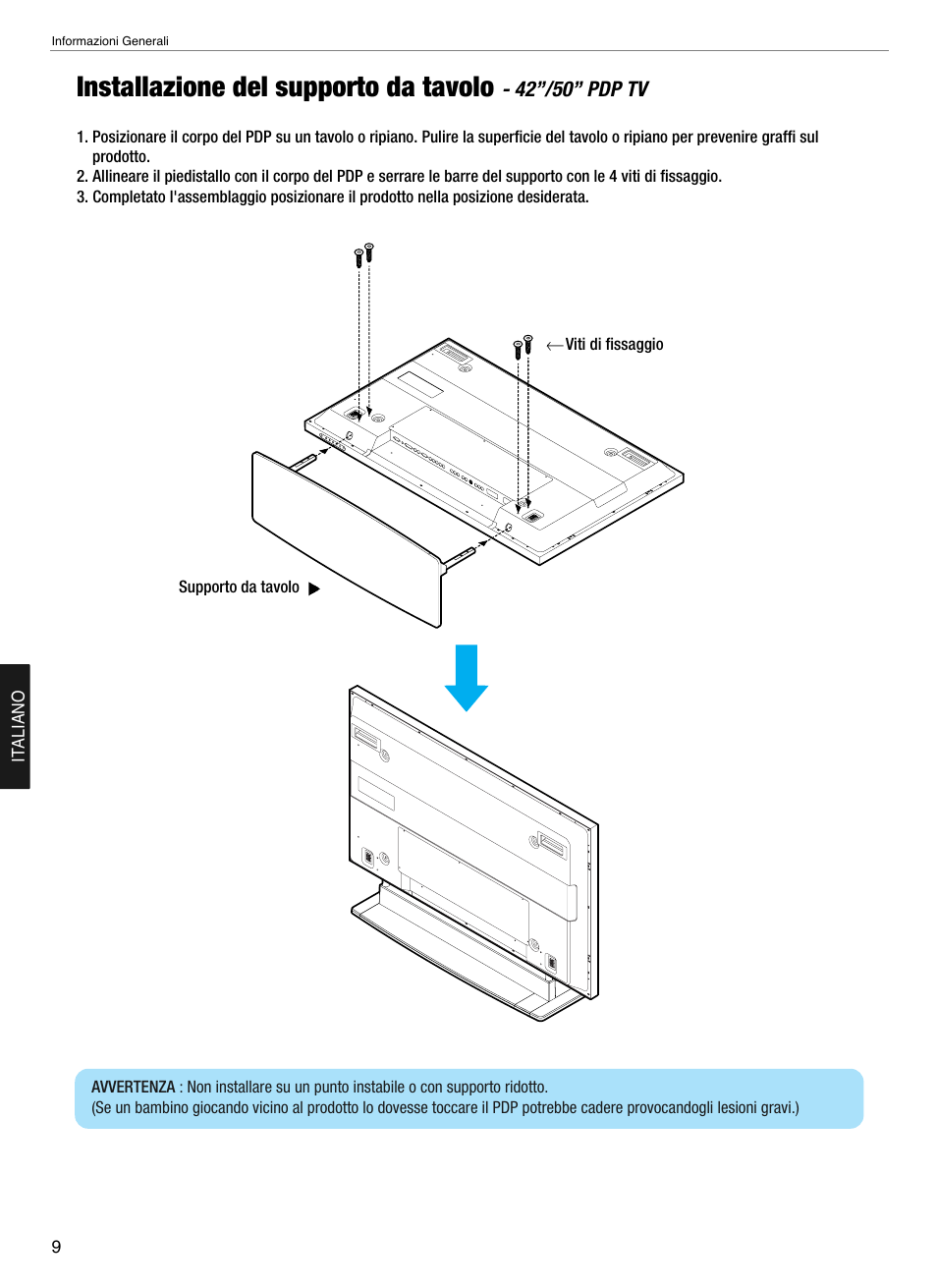 Installazione del supporto da tavolo | Hyundai Q321 User Manual | Page 209 / 326