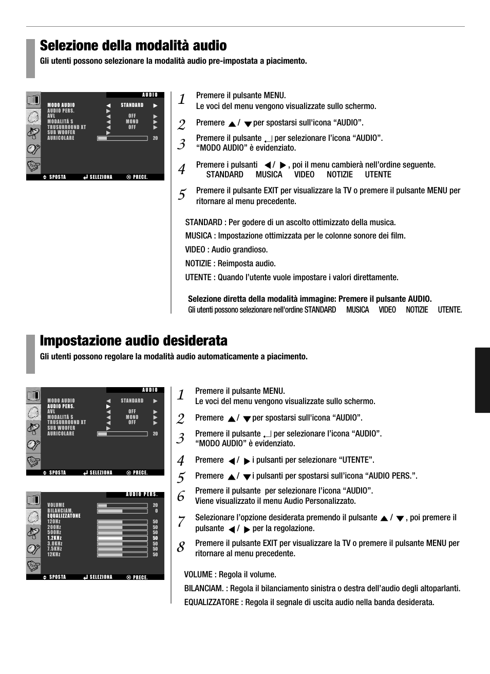 Impostazione audio desiderata, Selezione della modalità audio | Hyundai Q321 User Manual | Page 224 / 326