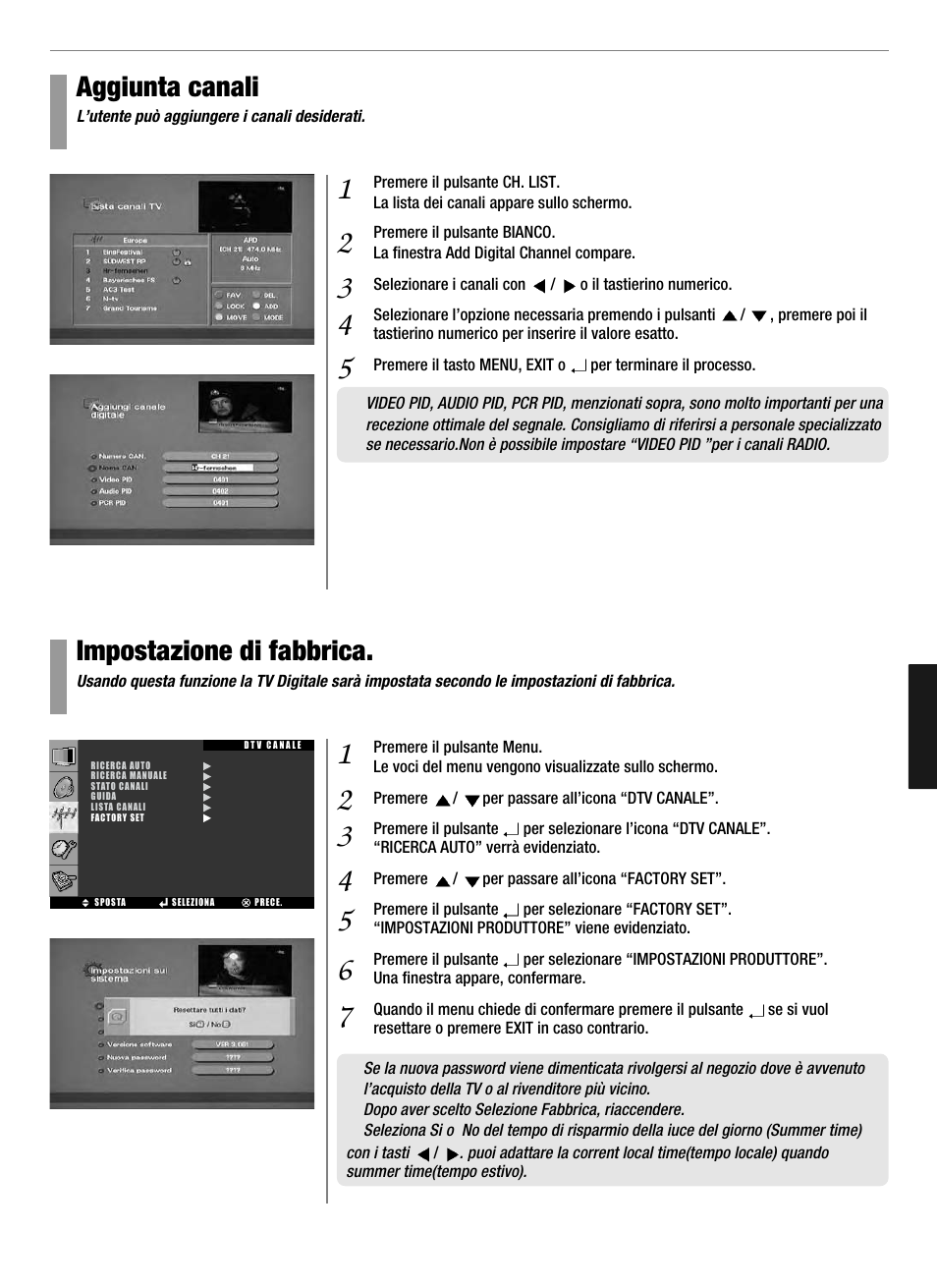 Aggiunta canali, Impostazione di fabbrica | Hyundai Q321 User Manual | Page 242 / 326