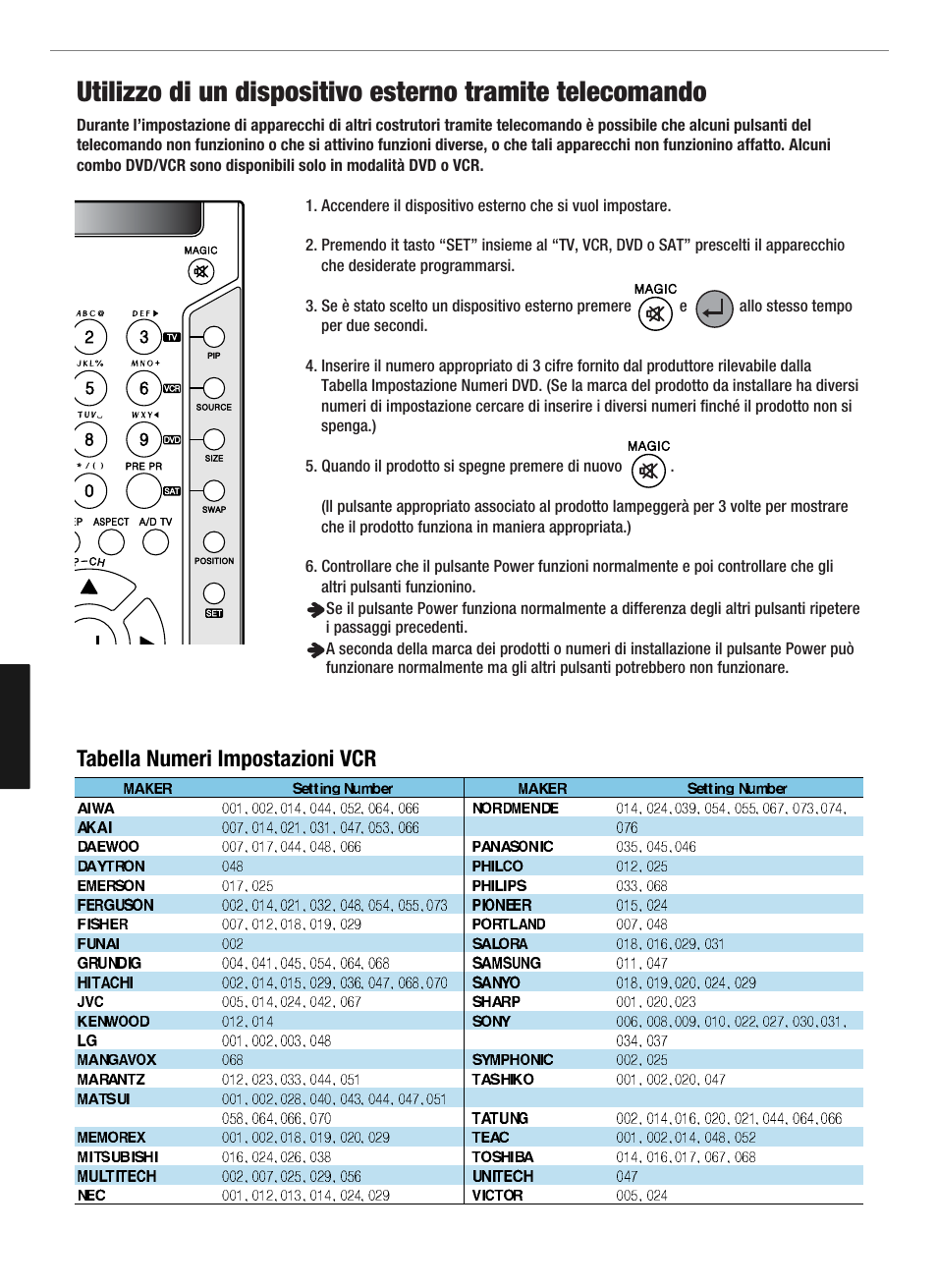 Tabella numeri impostazioni vcr | Hyundai Q321 User Manual | Page 253 / 326