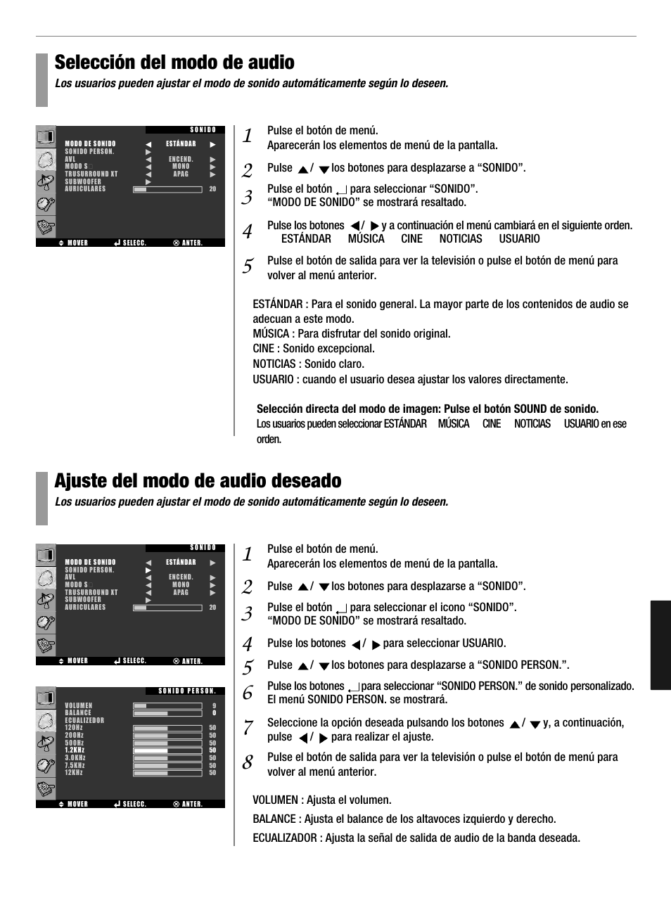 Ajuste del modo de audio deseado, Selección del modo de audio | Hyundai Q321 User Manual | Page 290 / 326