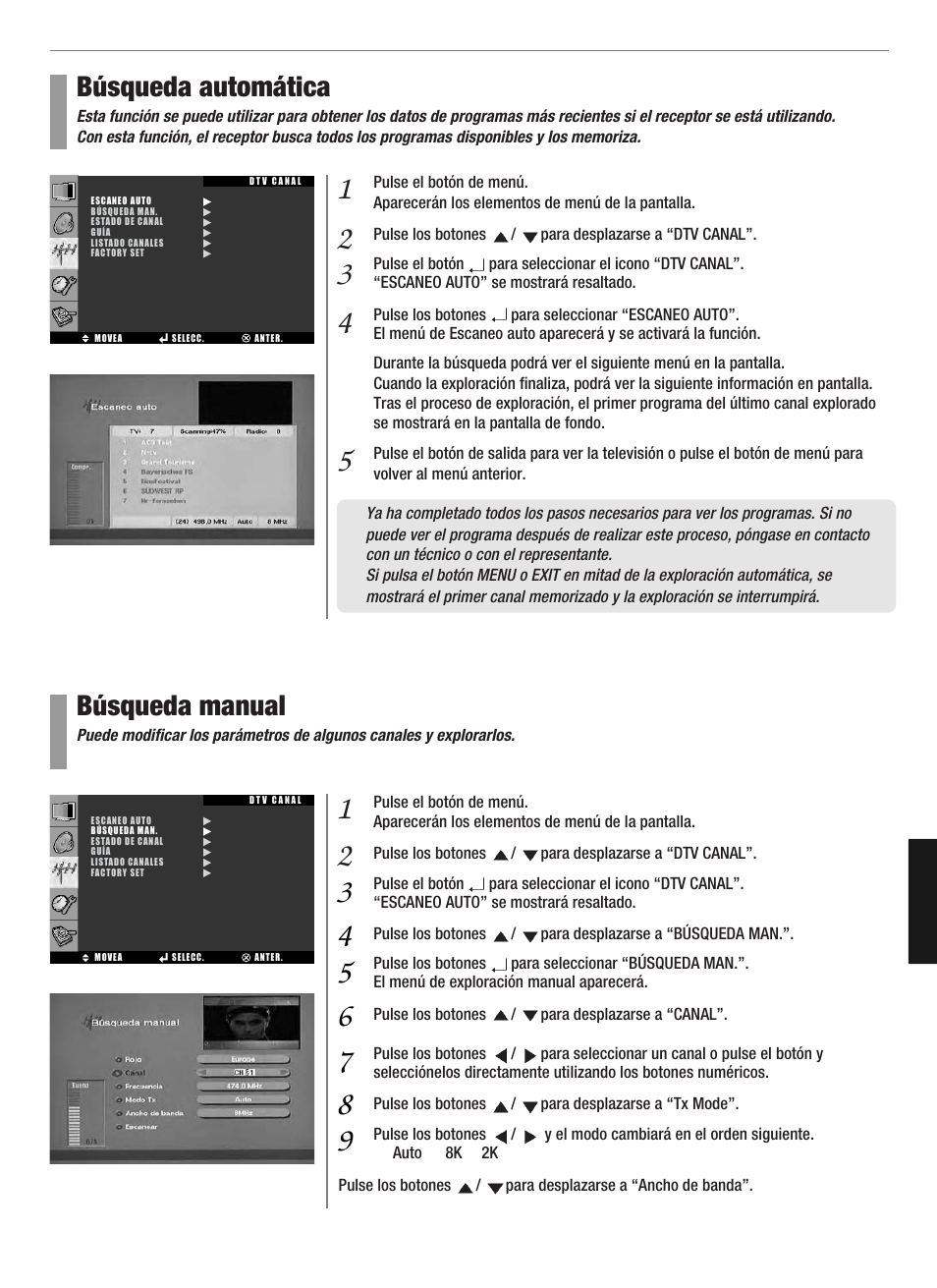 Búsqueda automática, Búsqueda manual | Hyundai Q321 User Manual | Page 302 / 326