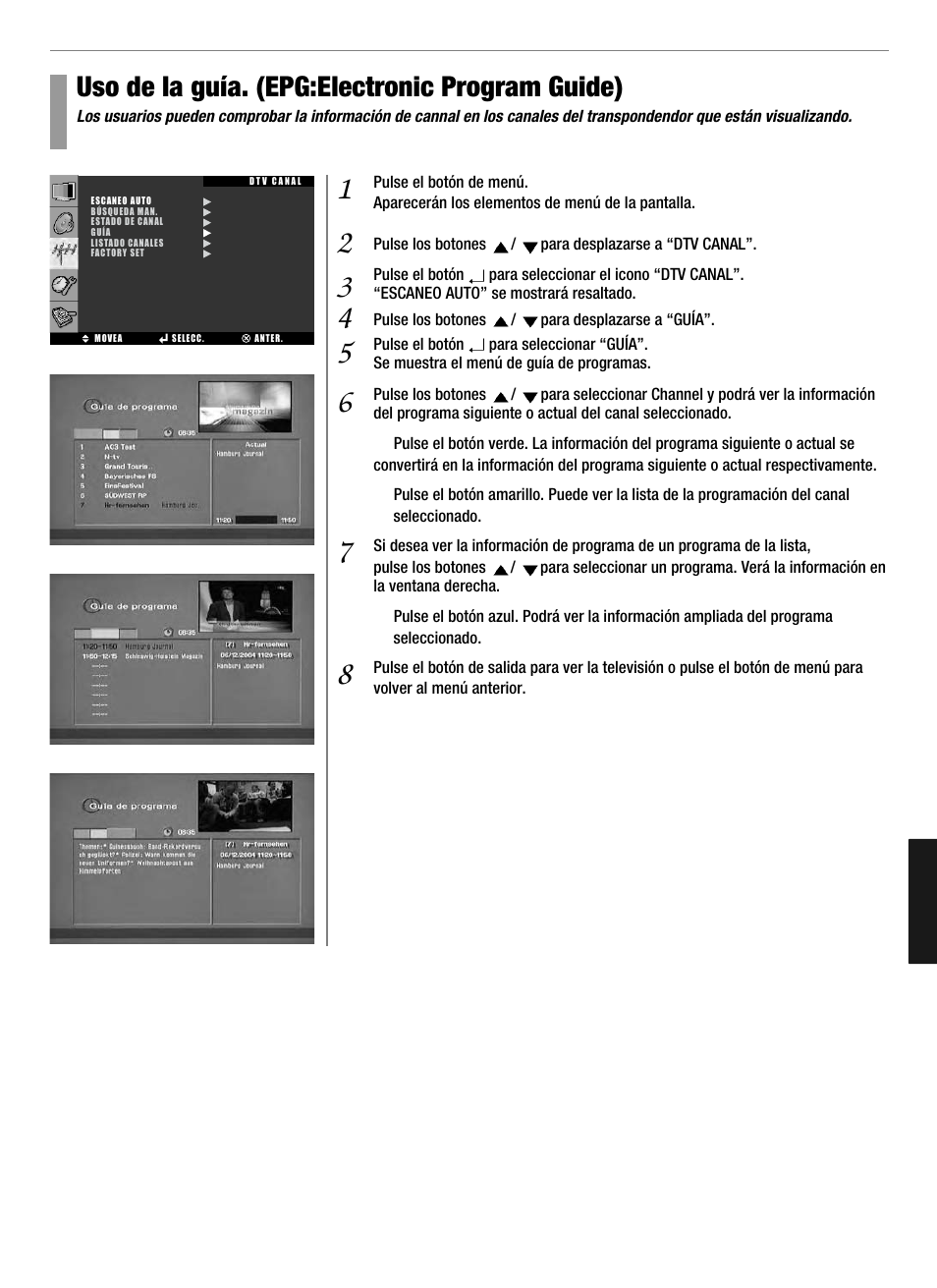 Uso de la guía. (epg:electronic program guide) | Hyundai Q321 User Manual | Page 304 / 326