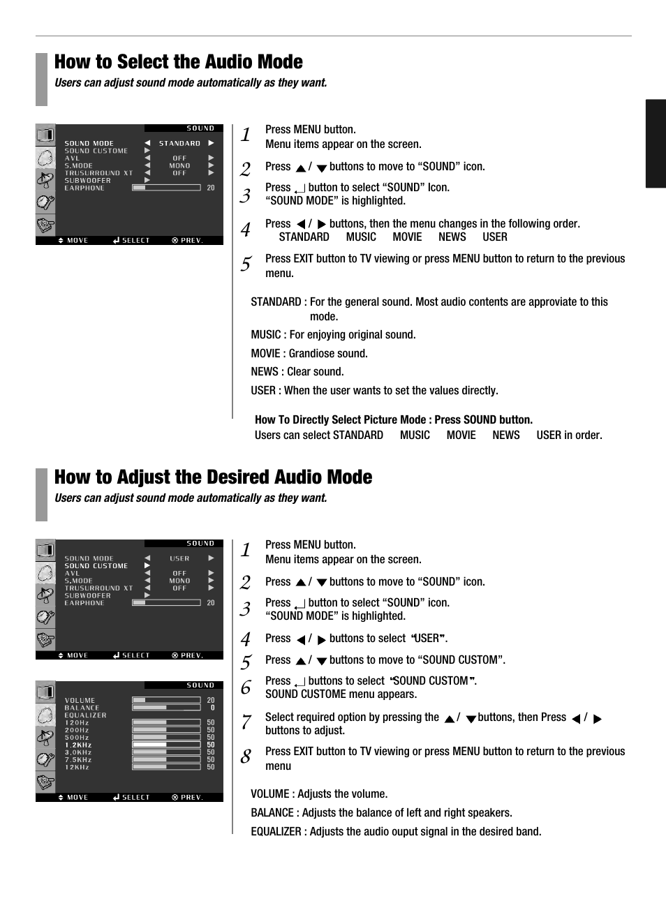 How to adjust the desired audio mode, How to select the audio mode | Hyundai Q321 User Manual | Page 32 / 326