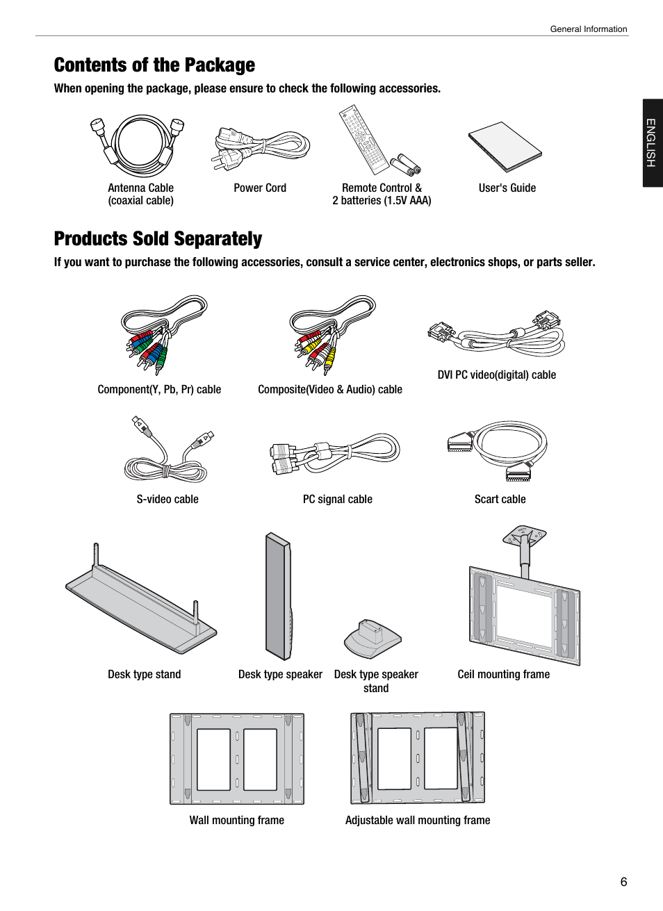 Contents of the package, Products sold separately | Hyundai Q321 User Manual | Page 8 / 326
