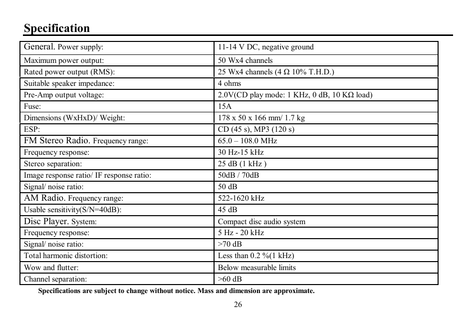 Specification | Hyundai H-CDM8047 User Manual | Page 26 / 54
