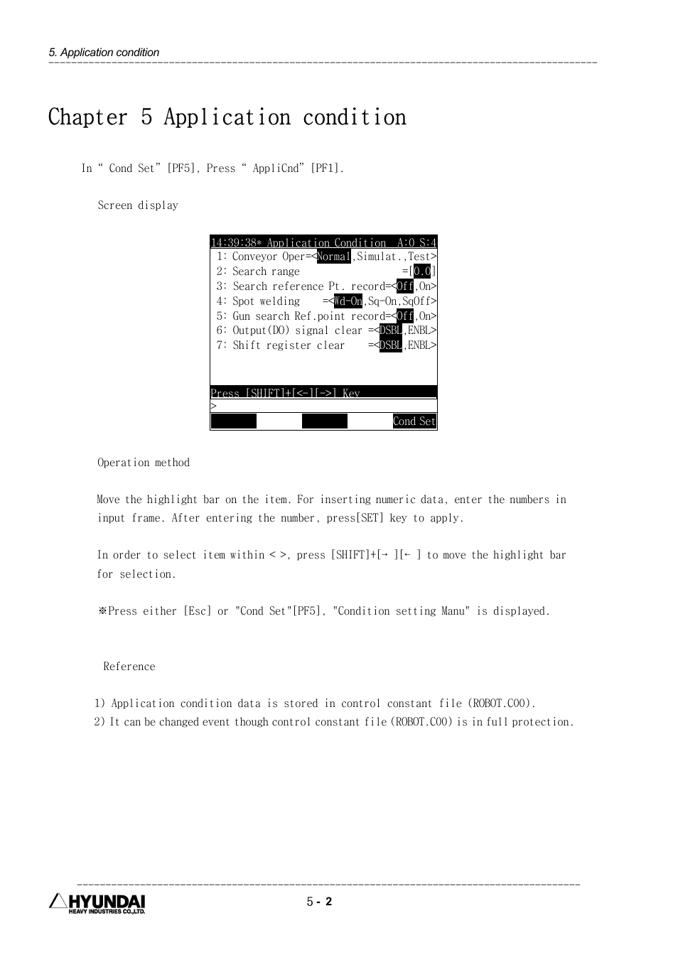 Chapter 5 application condition | Hyundai HI4 User Manual | Page 159 / 427