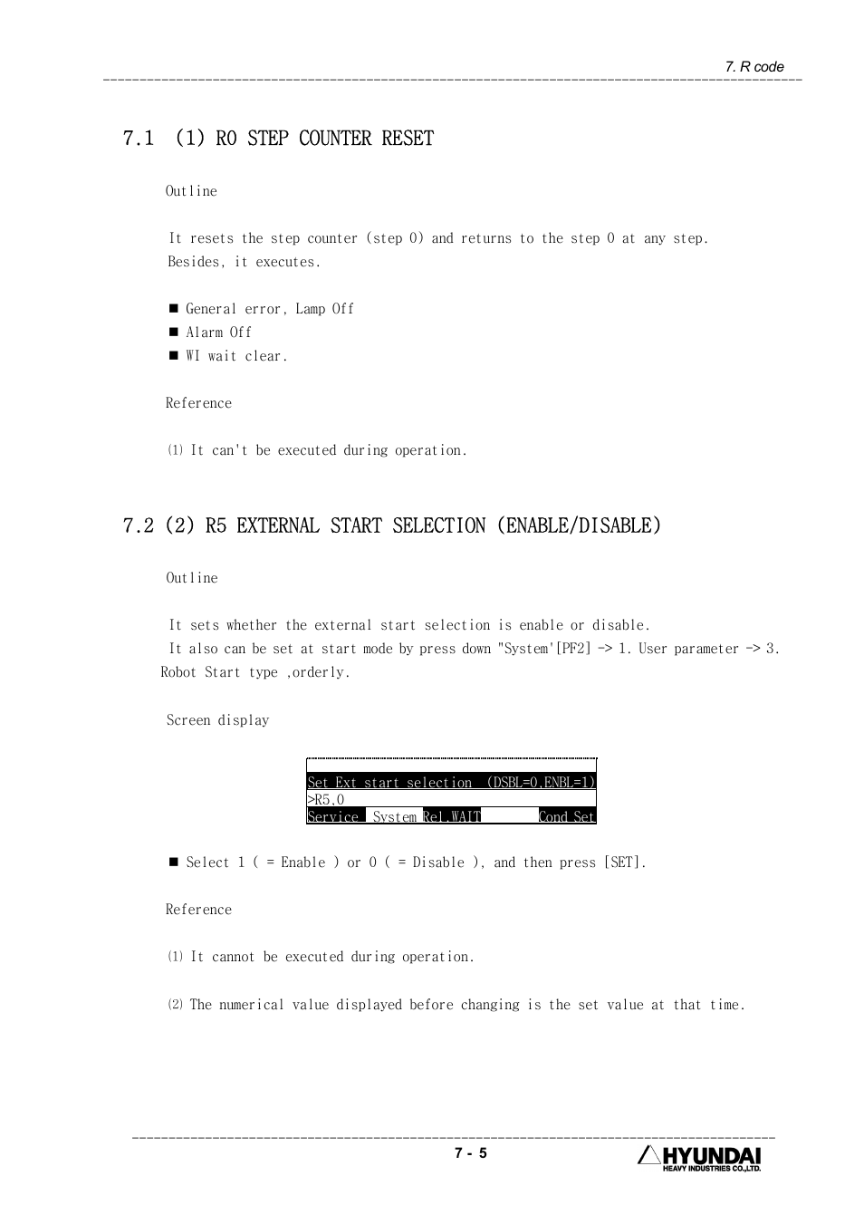 1 (1) r0 step counter reset, 2 (2) r5 external start selection (enable/disable) | Hyundai HI4 User Manual | Page 281 / 427