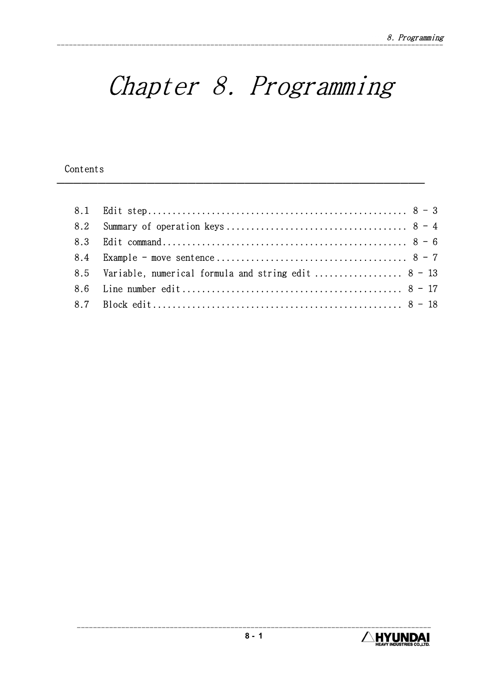 Chapter 8. programming | Hyundai HI4 User Manual | Page 317 / 427