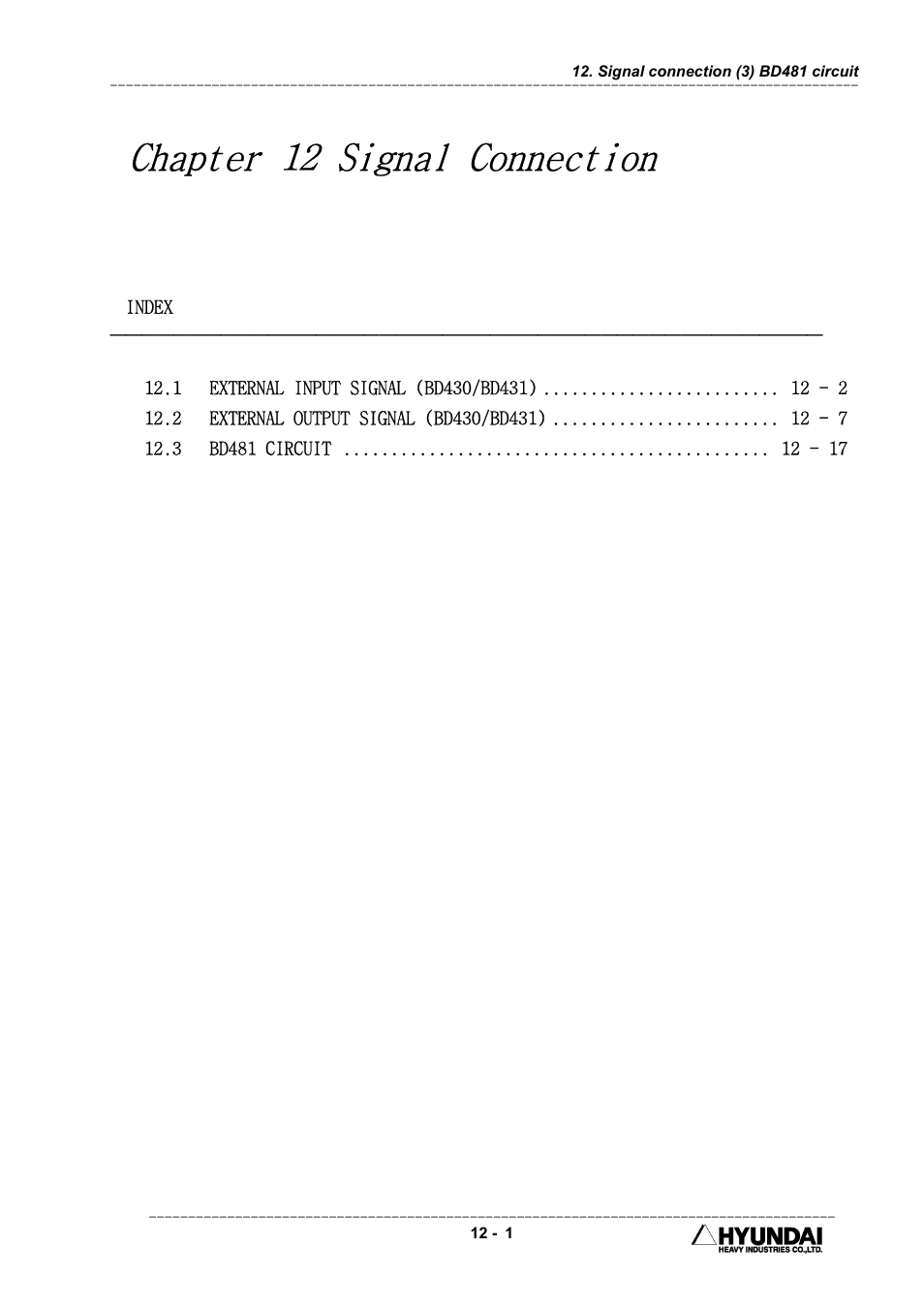 Chapter 12 signal connection | Hyundai HI4 User Manual | Page 410 / 427