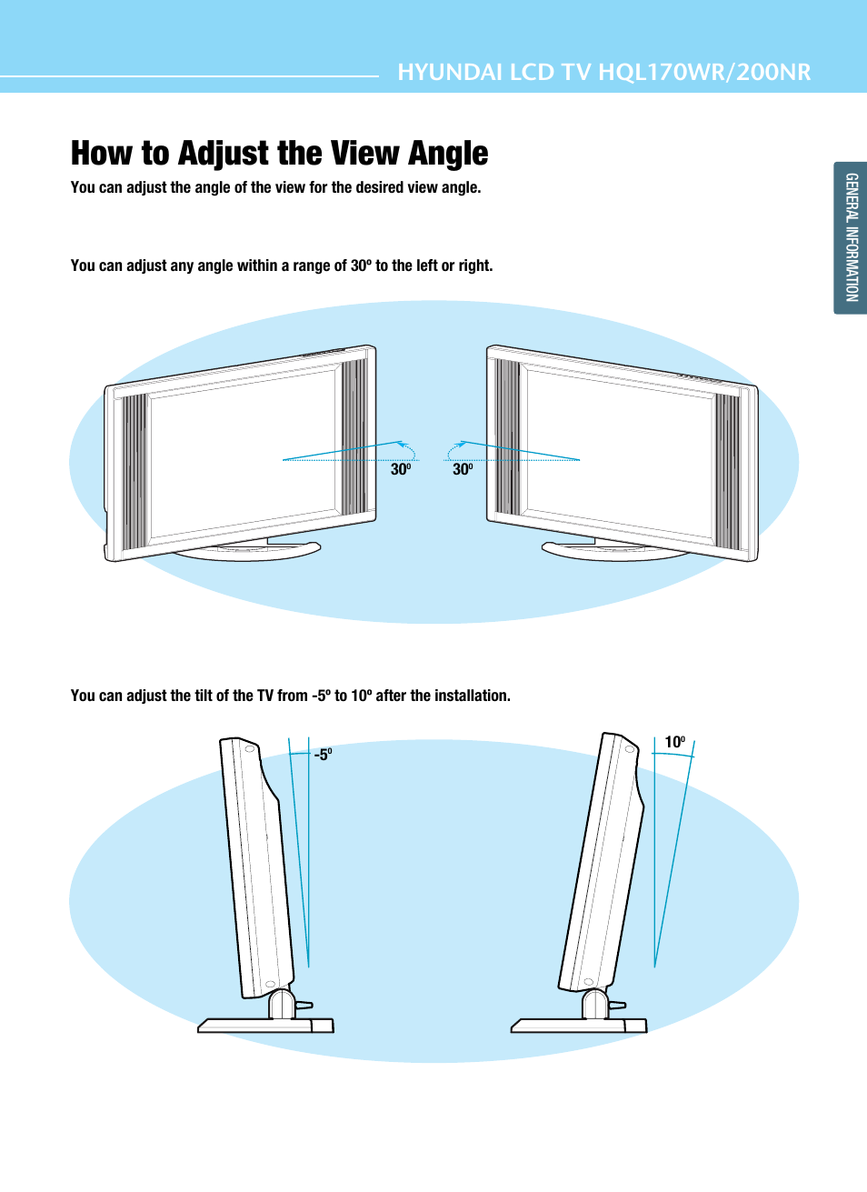 How to adjust the view angle | Hyundai ImageQuest HQL200NR User Manual | Page 17 / 83