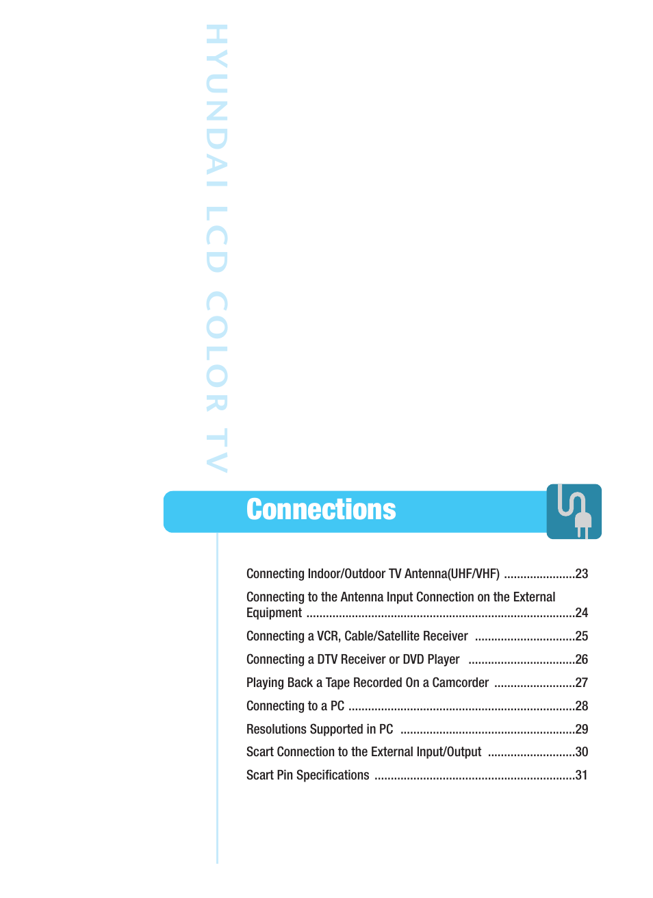 Connections hyund ai l cd c ol or t v | Hyundai ImageQuest HQL200NR User Manual | Page 25 / 83