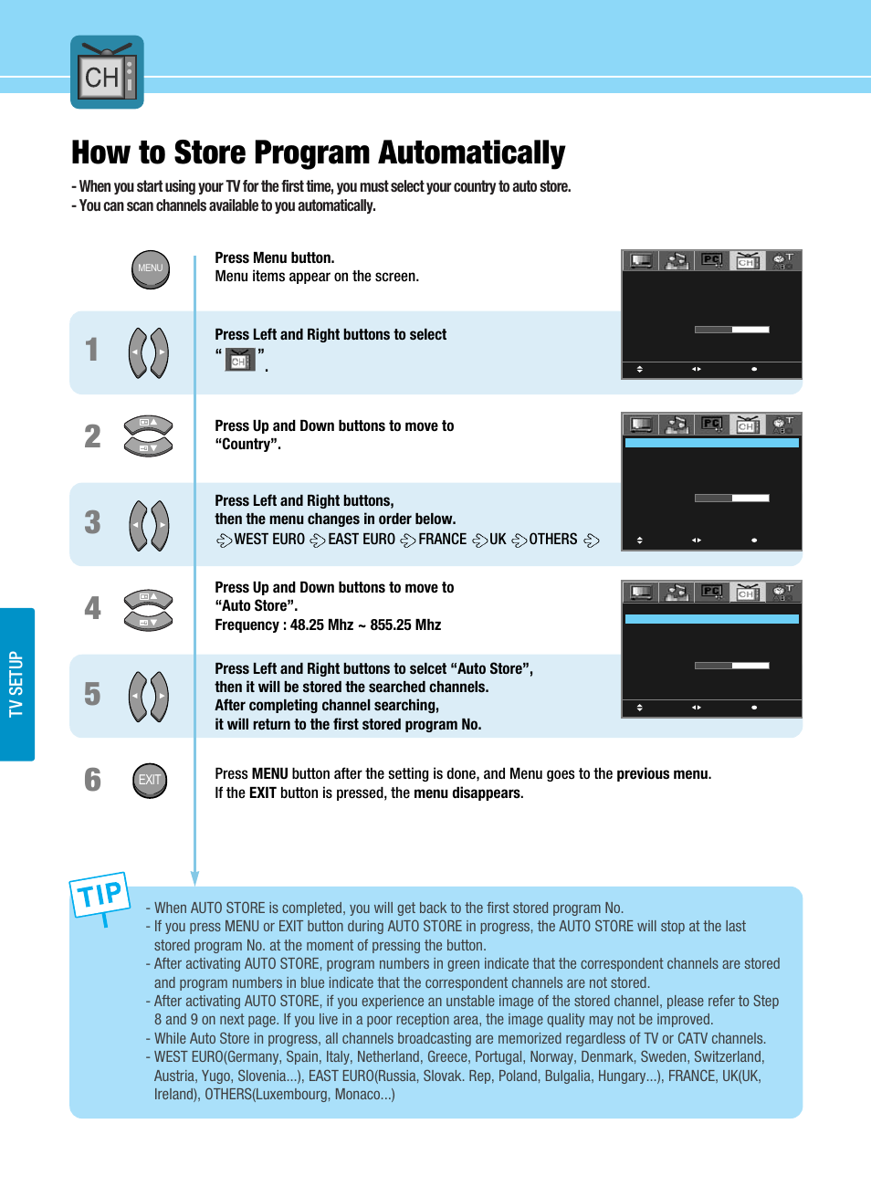 How to store program automatically, Tv setup | Hyundai ImageQuest HQL200NR User Manual | Page 58 / 83