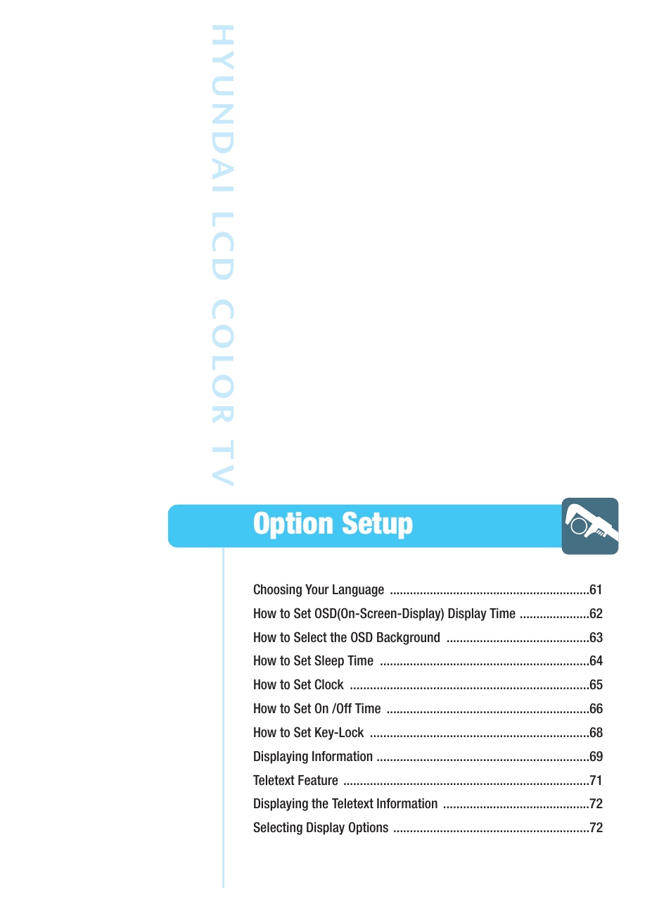 Option setup hyund ai l cd c ol or t v | Hyundai ImageQuest HQL200NR User Manual | Page 63 / 83