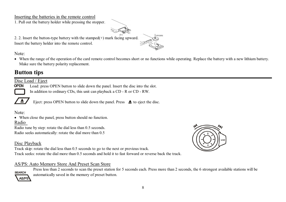 Button tips | Hyundai H- CDM8053 User Manual | Page 8 / 29