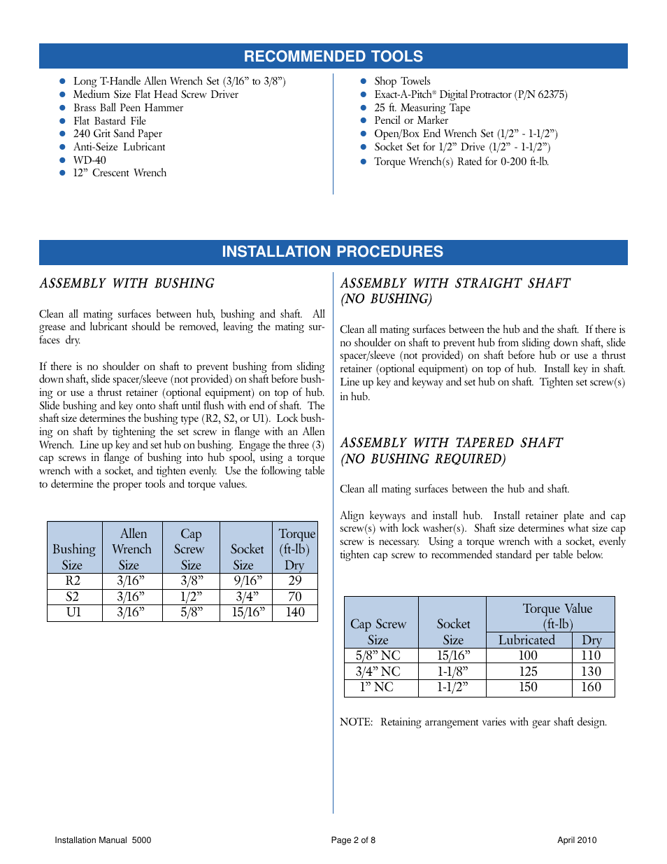 Recommended tools installation procedures | Hudson Sales & Engineering Tuf-Lite 5000 Series User Manual | Page 2 / 8