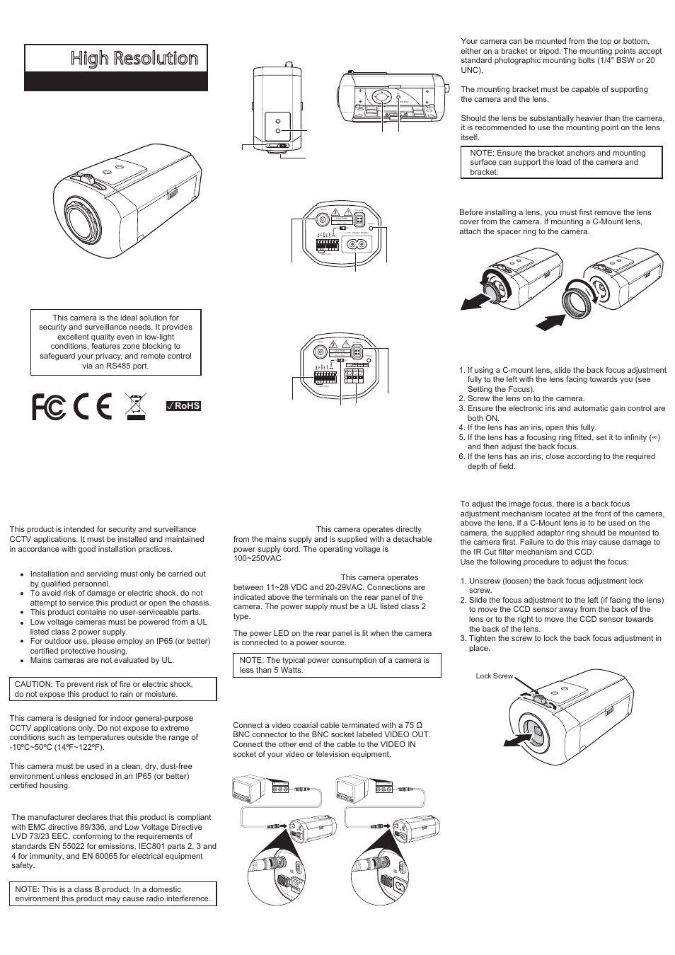 High Resolution Technologies Security Camera User Manual | 2 pages