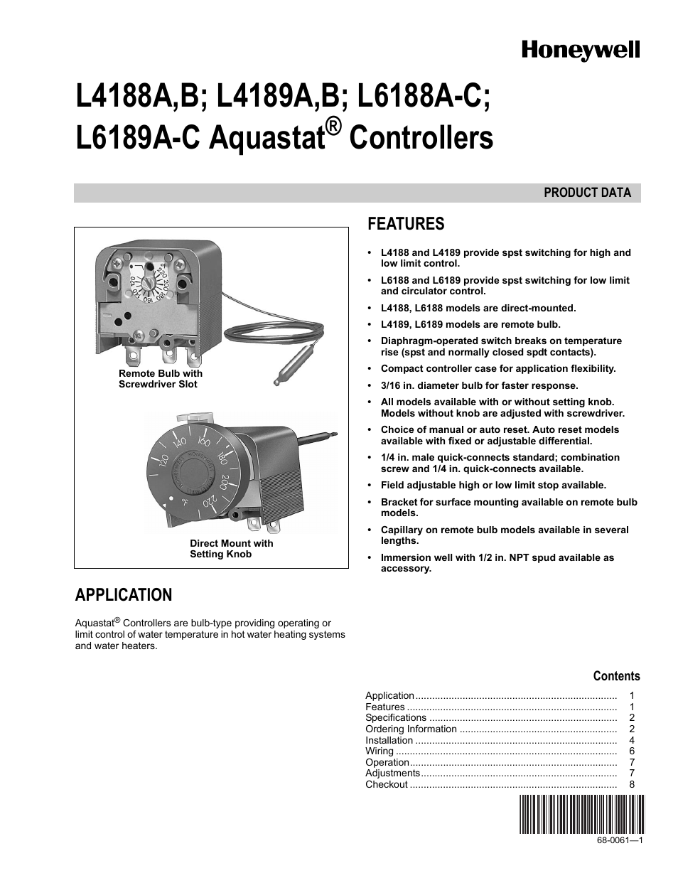 Honeywell L4189A User Manual | 8 pages