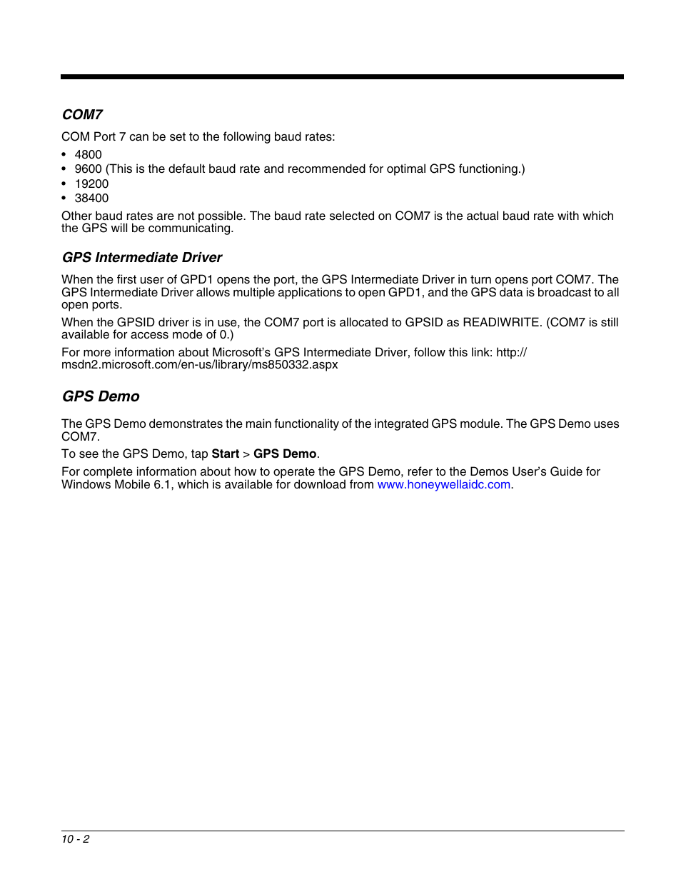 Com7, Gps intermediate driver, Gps demo | Com7 -2 gps intermediate driver -2, Gps demo -2 | Honeywell DOLPHIN 9951 User Manual | Page 112 / 154