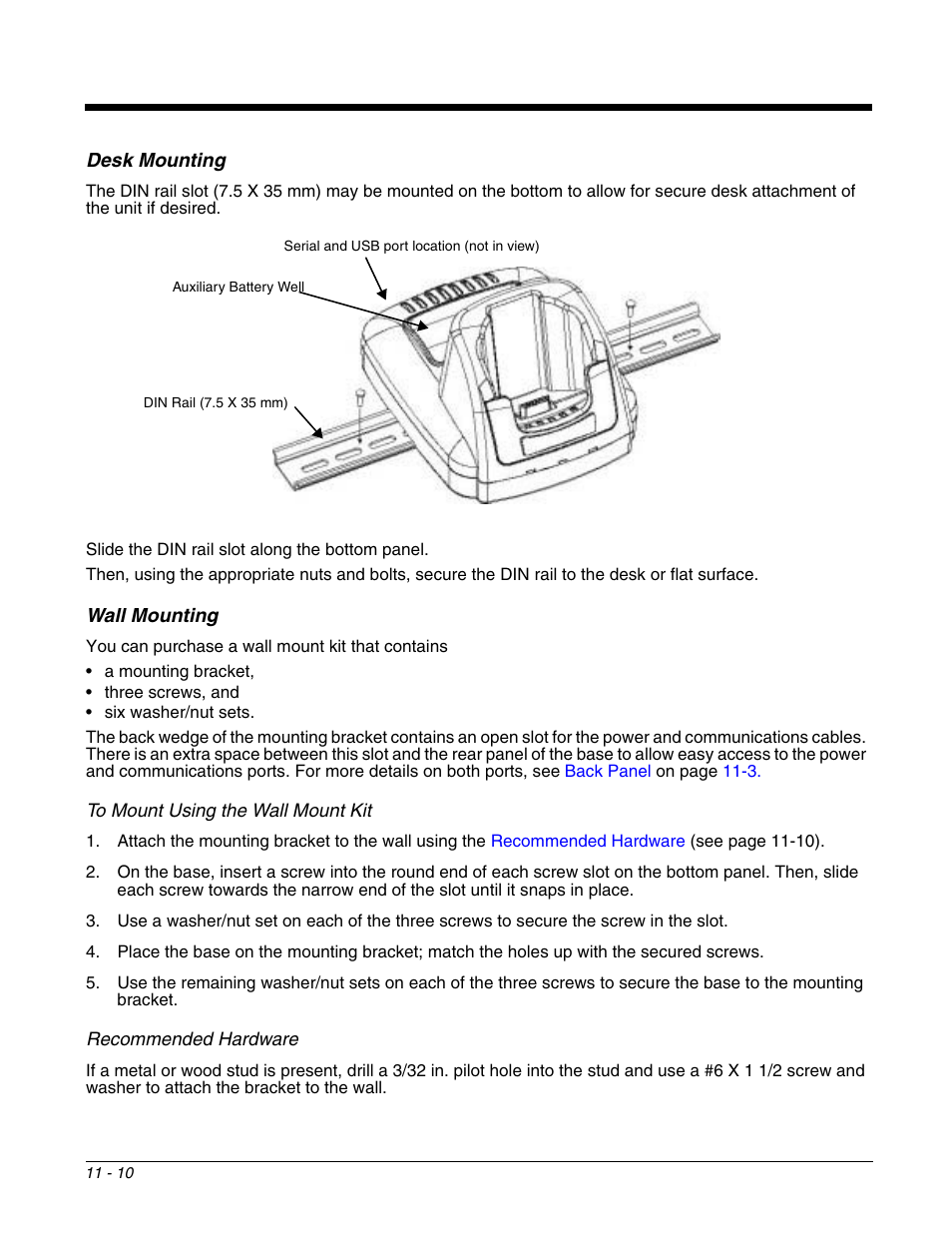 Desk mounting, Wall mounting, Desk mounting -10 wall mounting -10 | Honeywell DOLPHIN 9951 User Manual | Page 122 / 154