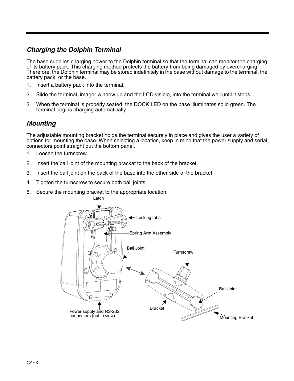 Charging the dolphin terminal, Mounting, Charging the dolphin terminal -4 mounting -4 | Honeywell DOLPHIN 9951 User Manual | Page 128 / 154