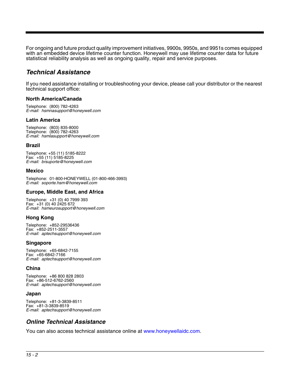 Technical assistance, Technical assistance -2, Online technical assistance -2 | Online technical assistance | Honeywell DOLPHIN 9951 User Manual | Page 150 / 154