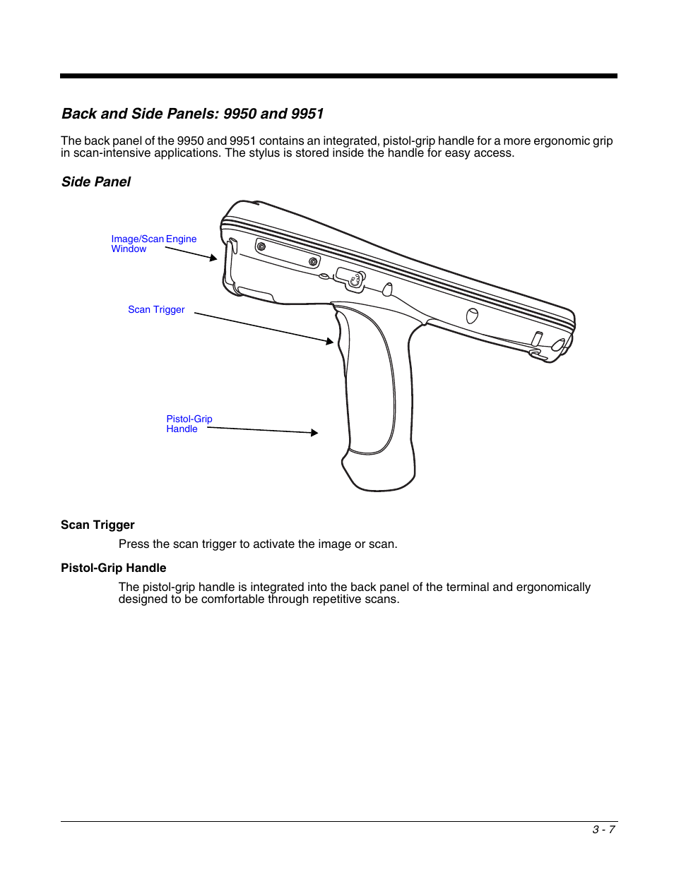 Back and side panels: 9950 and 9951, Side panel, Back and side panels: 9950 and 9951 -7 | Side panel -7 | Honeywell DOLPHIN 9951 User Manual | Page 29 / 154
