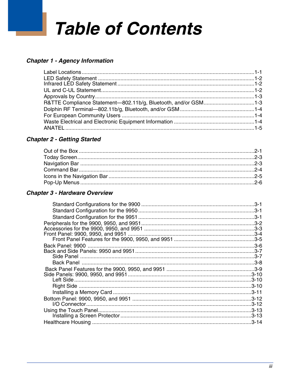 Honeywell DOLPHIN 9951 User Manual | Page 3 / 154