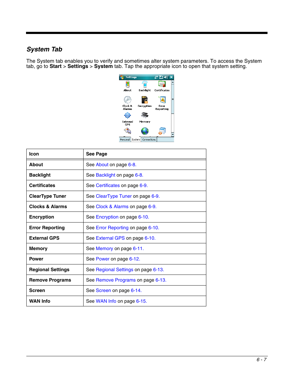 System tab, System tab -7 | Honeywell DOLPHIN 9951 User Manual | Page 69 / 154