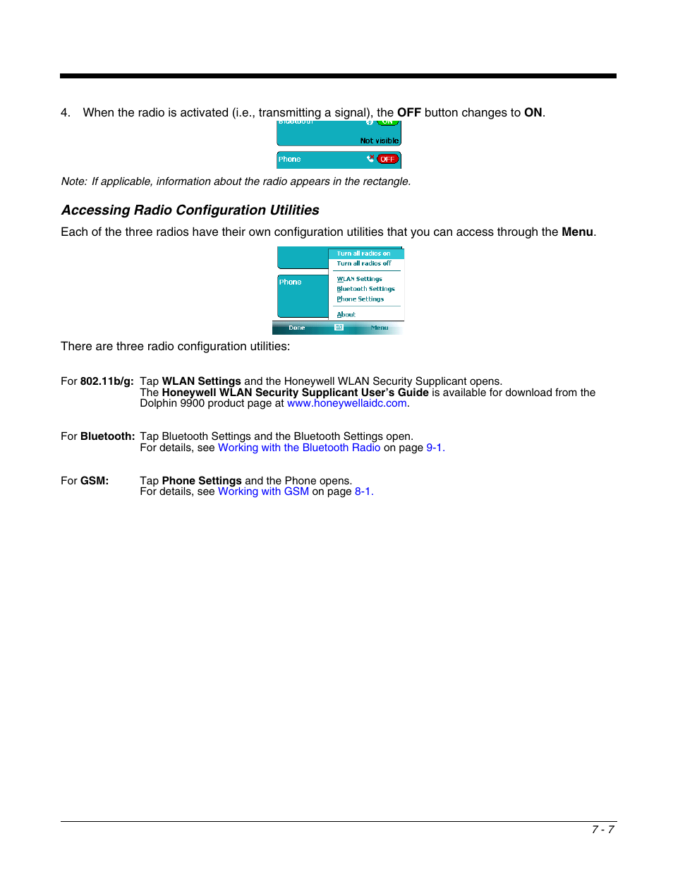 Accessing radio configuration utilities, Accessing radio configuration utilities -7 | Honeywell DOLPHIN 9951 User Manual | Page 85 / 154