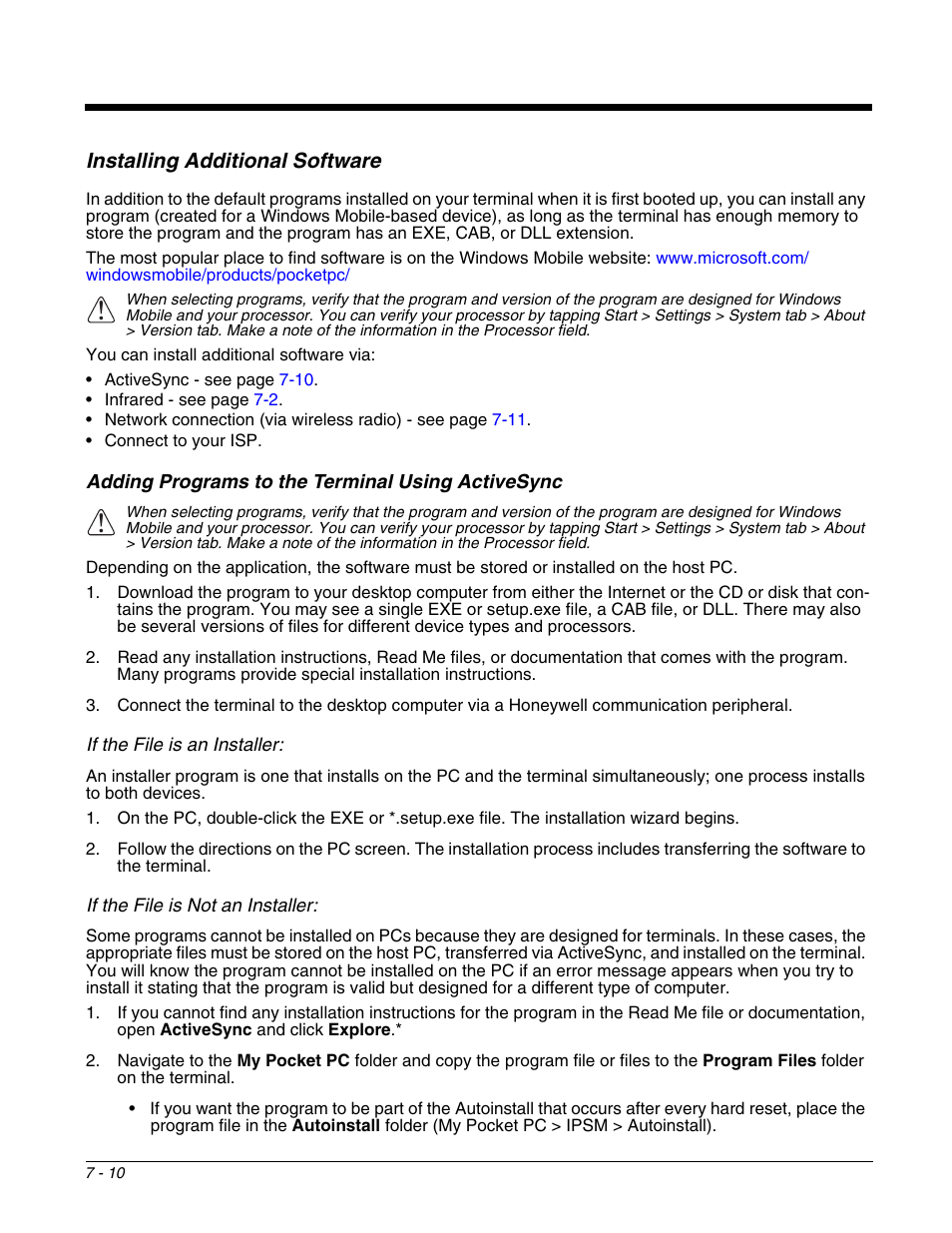 Installing additional software, Adding programs to the terminal using activesync, Installing additional software -10 | Honeywell DOLPHIN 9951 User Manual | Page 88 / 154