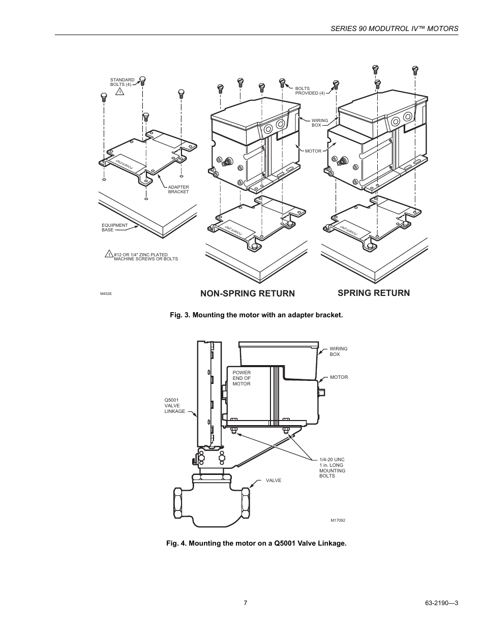 Non-spring return spring return, Series 90 modutrol iv™ motors | Honeywell Modutrol IV Motors Series 90 User Manual | Page 7 / 12