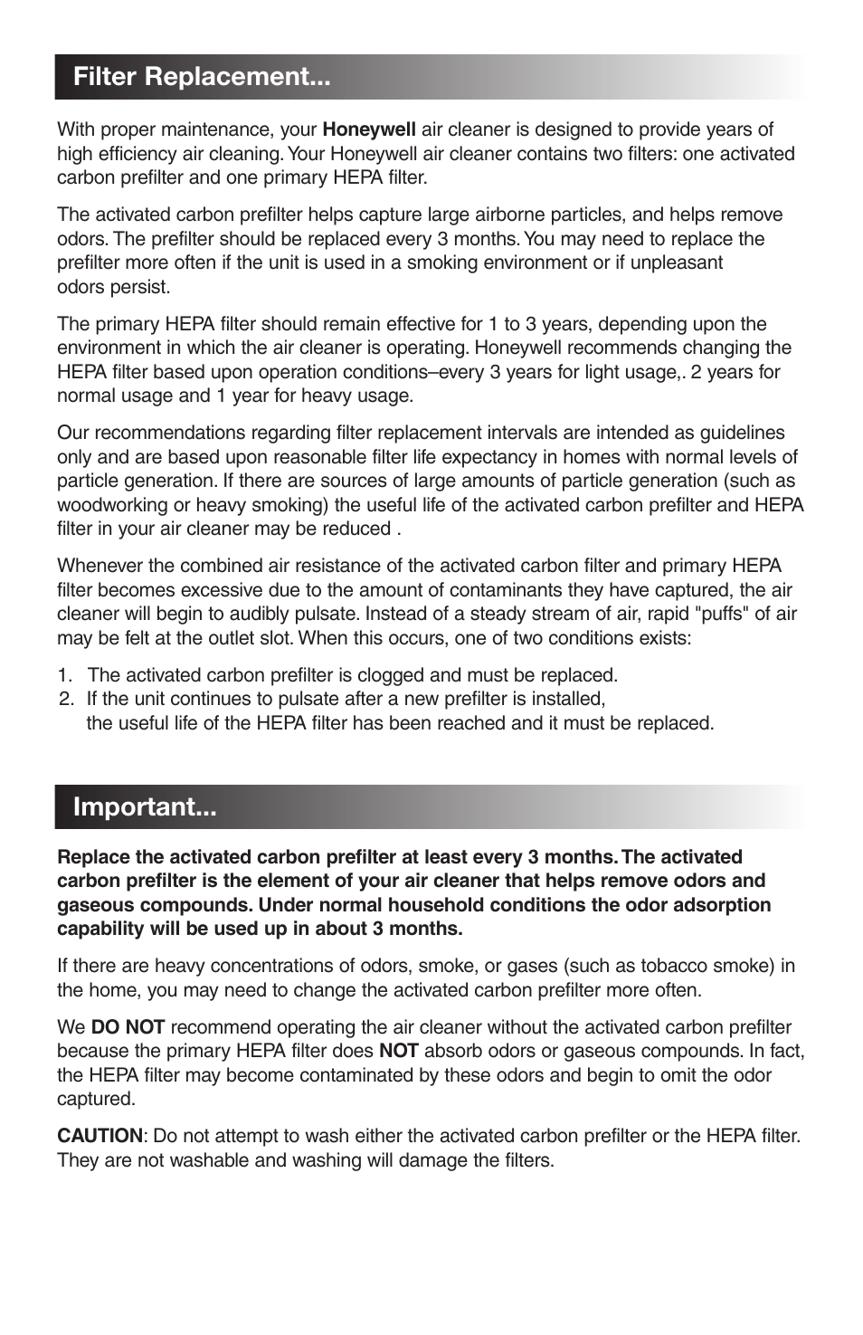 Filter replacement... important | Honeywell 63500 User Manual | Page 5 / 8