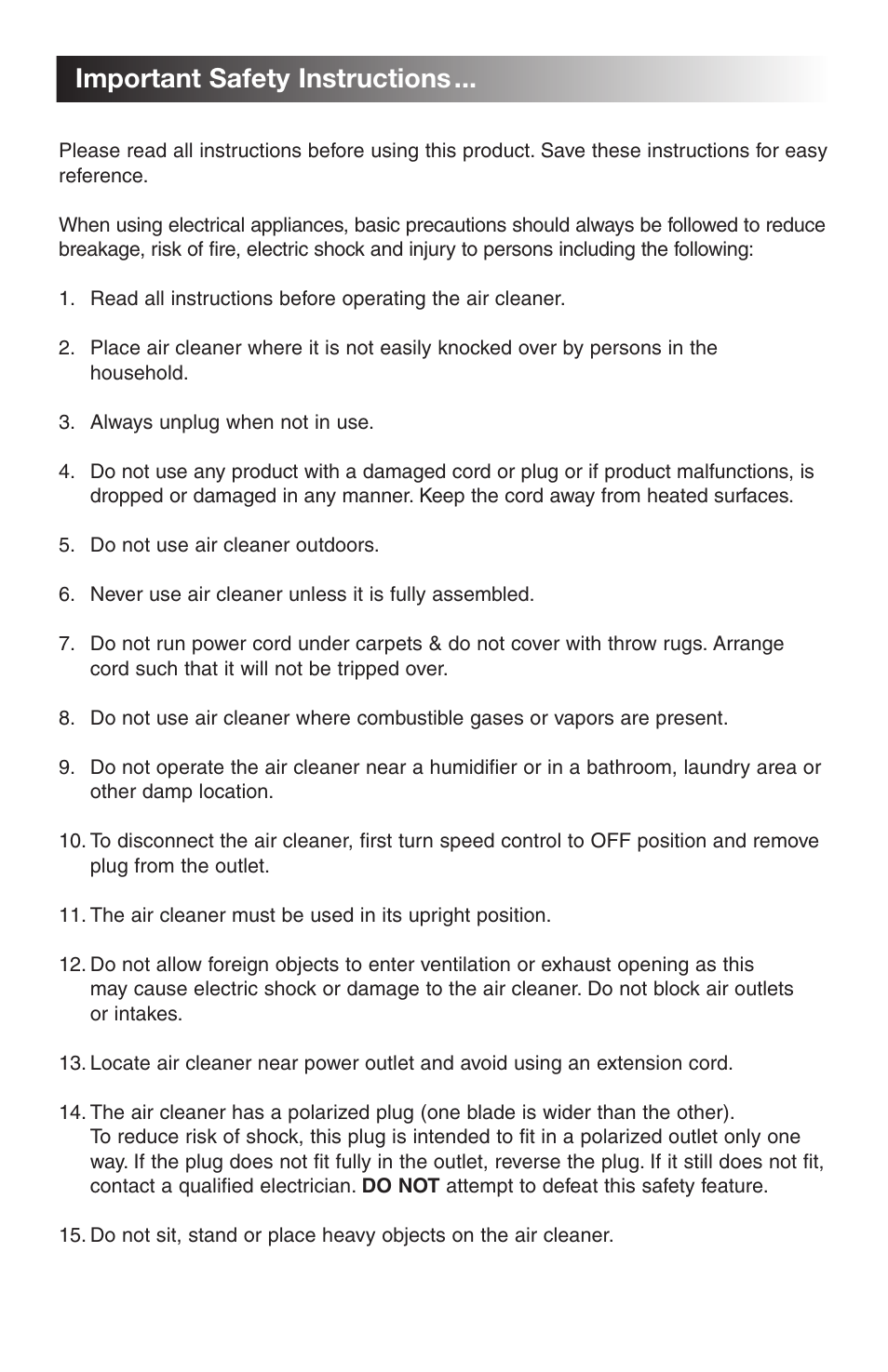 Important safety instructions | Honeywell 63500 User Manual | Page 7 / 8