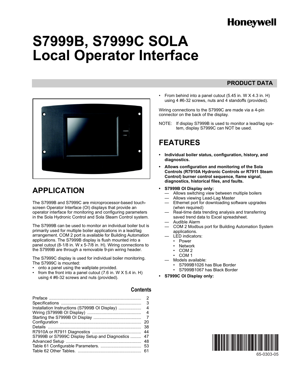 Honeywell Local Operator Interface S7999B User Manual | 68 pages