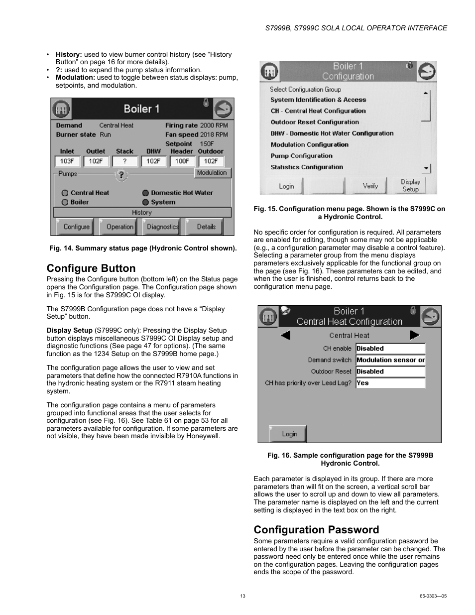 Configure button, Configuration password | Honeywell Local Operator Interface S7999B User Manual | Page 13 / 68