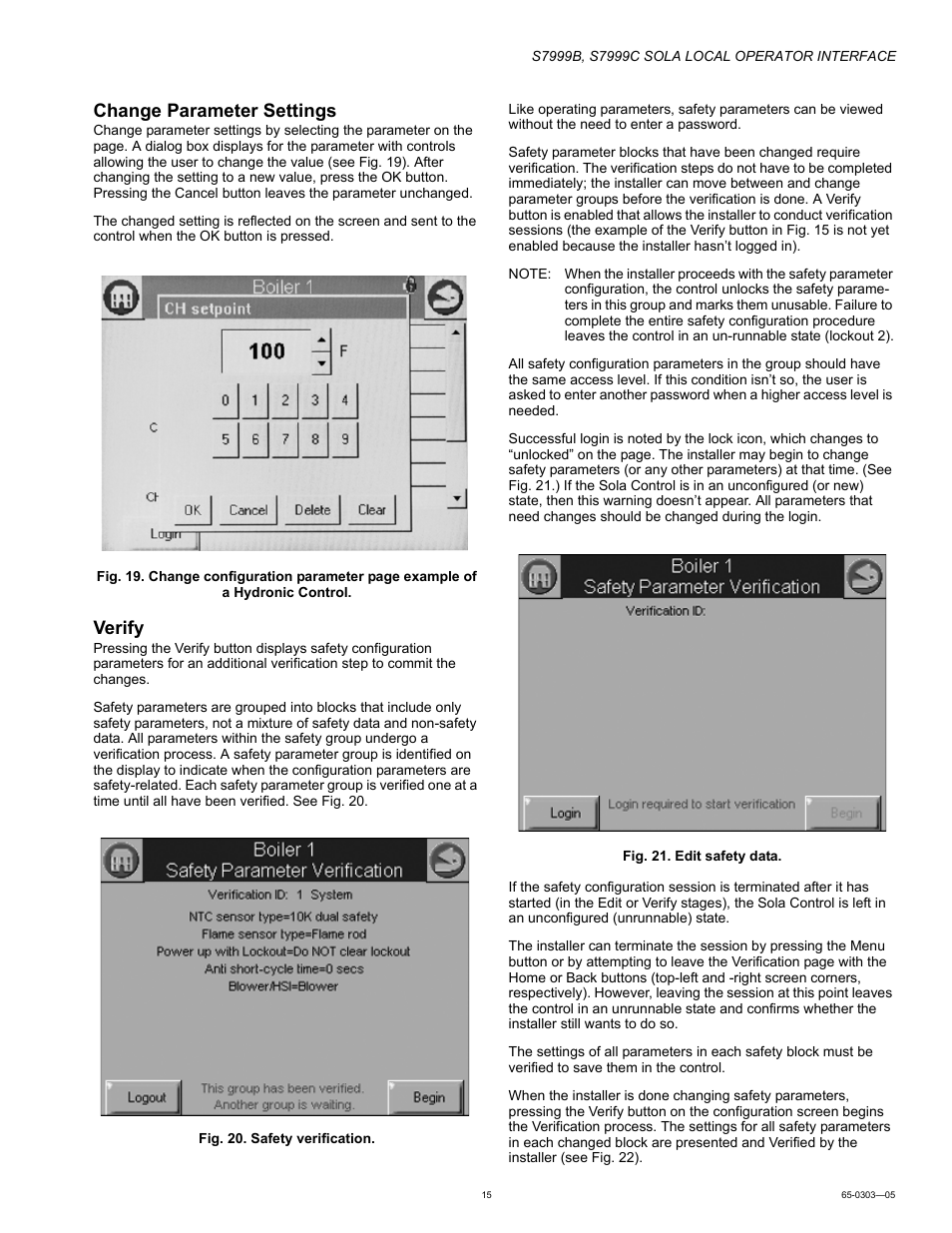 Change parameter settings, Verify | Honeywell Local Operator Interface S7999B User Manual | Page 15 / 68