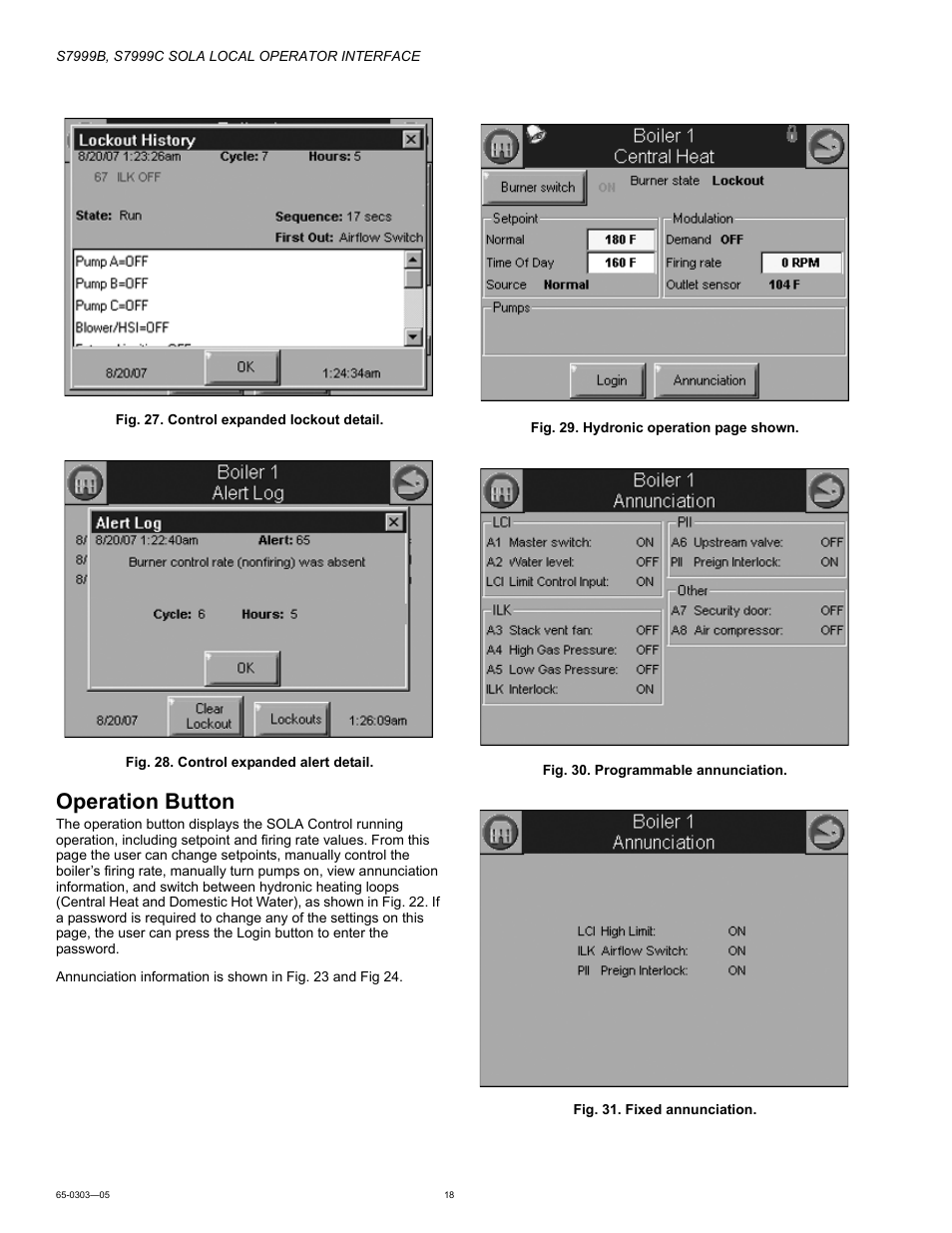 Operation button | Honeywell Local Operator Interface S7999B User Manual | Page 18 / 68