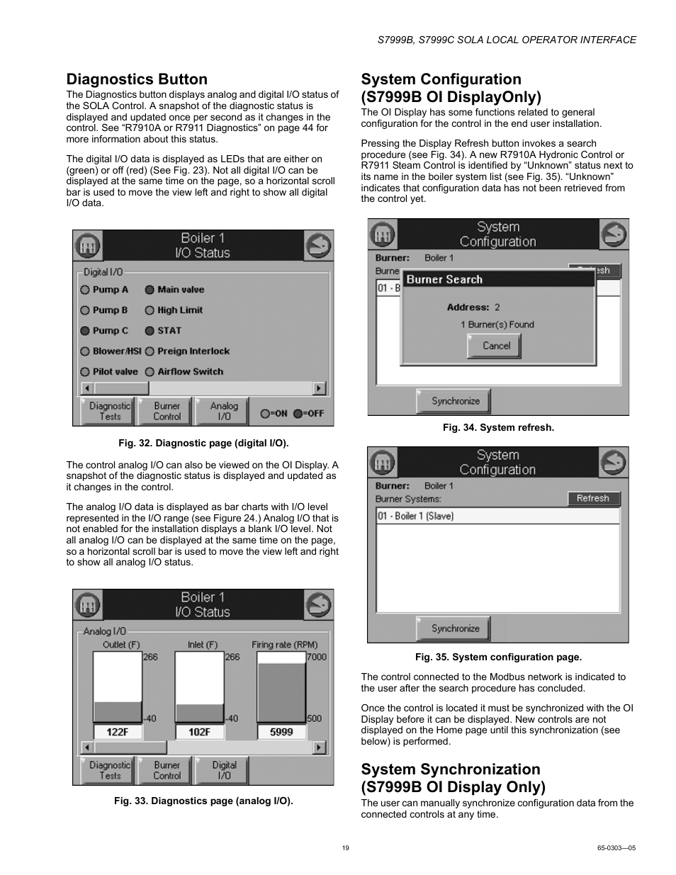 Diagnostics button, System configuration (s7999b oi displayonly), System synchronization (s7999b oi display only) | Honeywell Local Operator Interface S7999B User Manual | Page 19 / 68