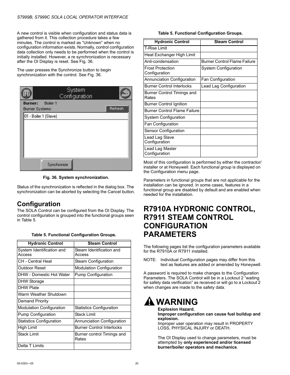 Configuration, Warning | Honeywell Local Operator Interface S7999B User Manual | Page 20 / 68