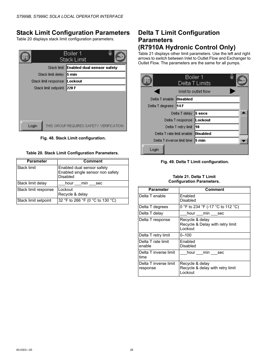 Stack limit configuration parameters | Honeywell Local Operator Interface S7999B User Manual | Page 28 / 68